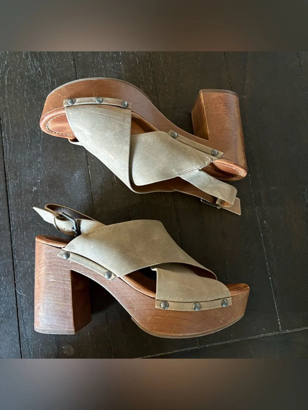 Indigo Rd. Dani Dress Sandals Platform Wood Taupe Retro 70s Boho Size 8.5M